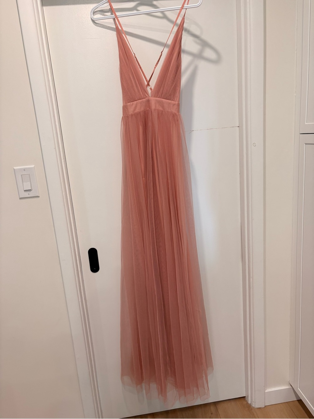 Luxxel Dusty Rose Tulle Maxi Dress with Plunging V
